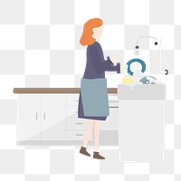 Woman png washing dishes clipart, house chore, housewife illustration