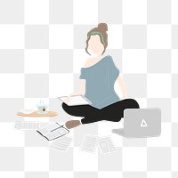 Woman png using laptop clipart, working from home, character illustration