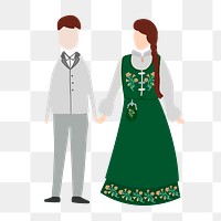 Norwegian png traditional wedding costume clipart, bride and groom illustration