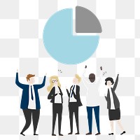 Business success png clipart, people cheering with pie chart