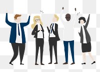 Business people png cheering clipart, teamwork, character illustration 