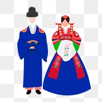 Korean png traditional wedding costume clipart, bride and groom illustration