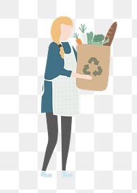 Woman carrying grocery bag png clipart, save the plant campaign