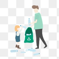 Family png picking rubbish clipart, recycle concept illustration