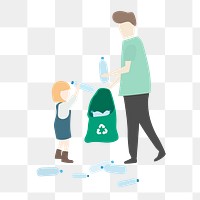 Family png picking rubbish clipart, recycle concept illustration