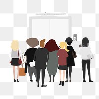 Business people png clipart, waiting for elevator