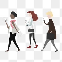 Women holding phones png clipart, cartoon illustration