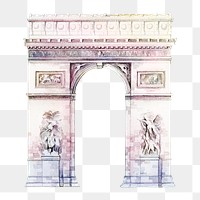 Arc de Triomphe png watercolor clipart, Paris historical landmark, transparent background