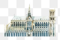 Watercolor Notre-Dame Cathedral png, Paris medieval architecture, transparent background