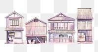 Old Japanese neighborhood png watercolor illustration, transparent background