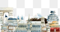 Watercolor historical landmarks png border, architecture, transparent background