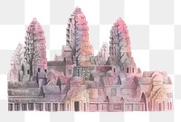 Angkor Wat png watercolor illustration, Buddhist temple in Cambodia, transparent background