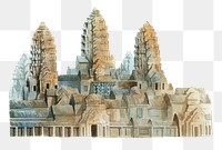 Angkor Wat png watercolor illustration, Buddhist temple in Cambodia, transparent background