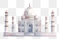 Taj Mahal png watercolor sticker, architecture illustration, transparent background