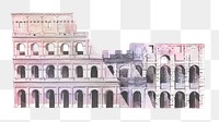 Colosseum watercolor png sticker, Italy's historical landmark, transparent background