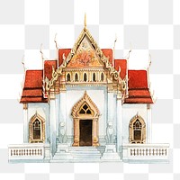 Wat Benjamabhopit temple png watercolor illustration on transparent background