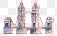 Watercolor Tower Bridge png illustration, London's famous architecture, transparent background