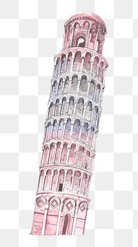 Italian Leaning Tower png watercolor, famous architecture, transparent background