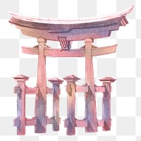 Kyoto Torii gate png watercolor sticker, Japanese architecture, transparent background