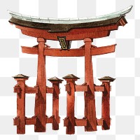 Kyoto Torii gate png watercolor sticker, Japanese architecture, transparent background