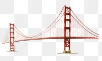 Golden Gate Bridge png watercolor illustration, San Francisco's architecture, transparent background