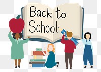 Back to school illustration png, kids flat design character transparent background