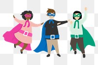 Superhero kids png clipart, cute children illustration on transparent background