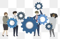 People teamwork illustration png, people and gears design characters transparent background