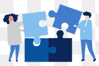 People teamwork illustration png, connecting jigsaw flat design characters transparent background