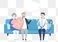 Doctor and patients illustration png, senior healthcare flat design characters transparent background