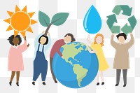 Climate change kids png clipart illustration on transparent background