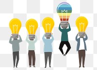 Fresh ideas png cartoon clipart, business men and lightbulb illustration on transparent background