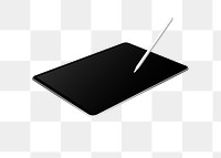 Stylus with digital tablet screen mockup transparent png