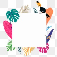 Colorful botanical frame png with tropical leaves and toucan bird, transparent background 