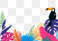 Botanical border frame png, colorful summer aesthetic tropical collage element with toucan, transparent background