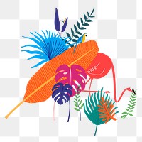 Flamingo and parrot png border clip art, aesthetic botanical graphic element on transparent background 