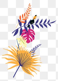 Botanical toucan png clip art sticker, transparent background 