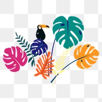 Botanical toucan png clip art sticker, transparent background 