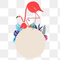 Colorful botanical frame png with tropical flamingo on transparent background 