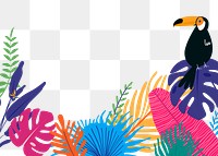 Toucan botanical border png, colorful summer aesthetic tropical background with toucan and flaming, transparent background