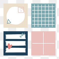 Squared notepaper png, pastel notepaper, stationery collage element, transparent background set