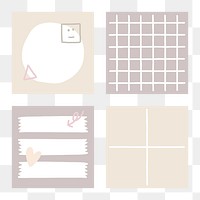 PNG squared beige notepaper, stationery collage element, transparent background set