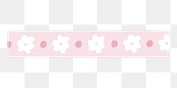 PNG pink washi tape, white floral pattern, stationery collage element, transparent background