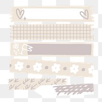 PNG beige washi tape, doodle journal collage element, transparent background set