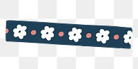 PNG dark blue washi tape, floral patterned stationery, collage element, transparent background