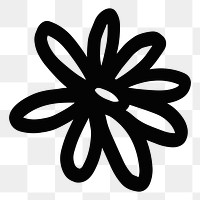 Flower doodle png, black collage element, transparent background