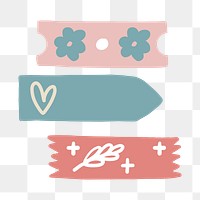 Washi tape png, doodle pattern collage element, transparent background set