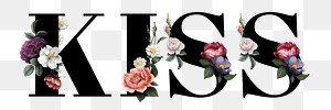 Floral kiss word typography design element
