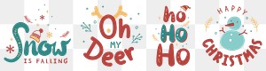 Cute Christmas greeting typography png doodle set