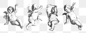 Vintage cute cherub png sticker illustration set